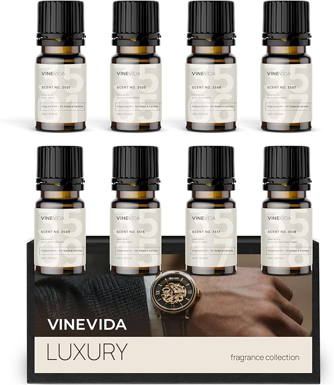 VINEVIDA [Set of 8] Luxury Scents for Candle Making, Made in USA Candle Fragrance Oil, Soap Making Essential Oils, Diffuser Oil Scents