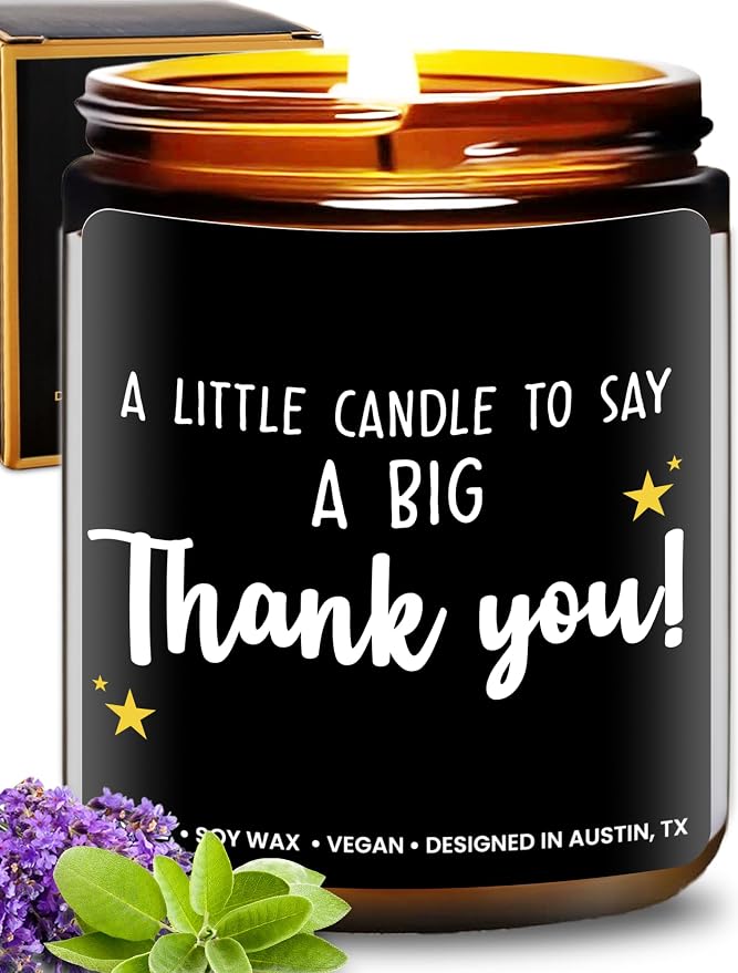 Thank You Candle, Gratitude Gifts for Women & Men, Unique Appreciation Gifts for Her, Thoughtful Presents for Coworkers and Friends, Best for Thanksgiving, Christmas, Special Occasions, Gift Ready