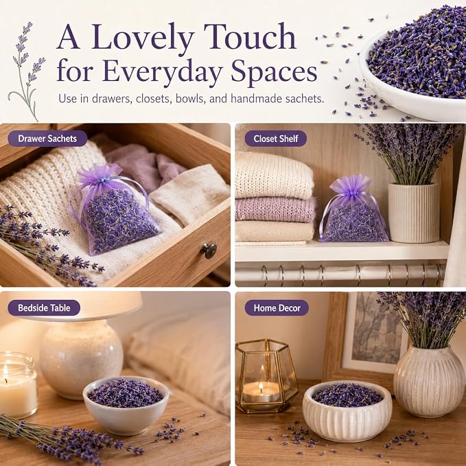 Sukh 3OZ Dried Lavender Flowers - Lavender Buds Sachets Bags for Drawers Closets Fresh Scents Lavenders Sachet Bags Dried Flowers for Patry Birthday Bridal Shower Organic Bulk
