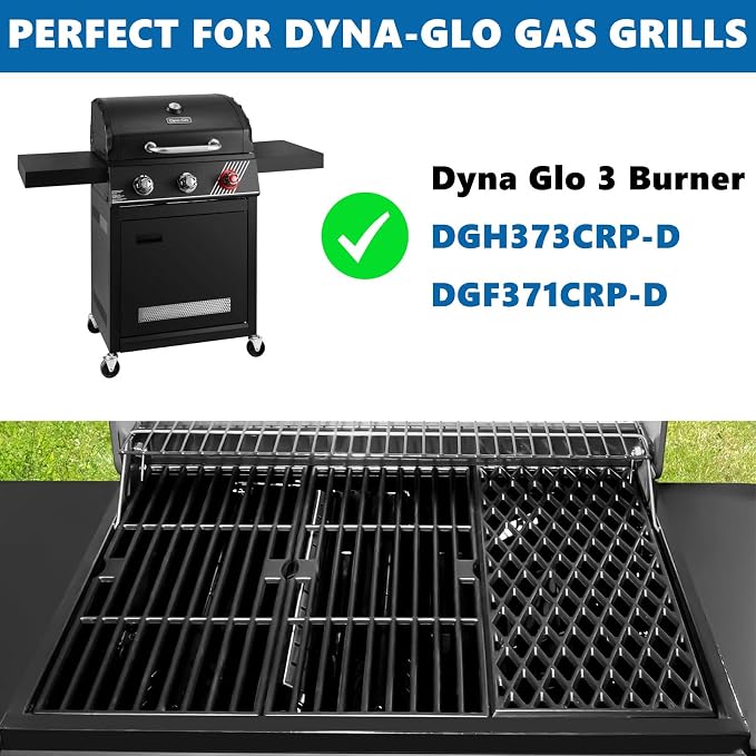 SafBbcue Grill Replacement Parts for dyna-glo 3 Burner DGH373CRP-D DGF371CRP-D Grills, Cast Iron Grill Grates, Grill Parts Kit for Dyna-Glo Grill