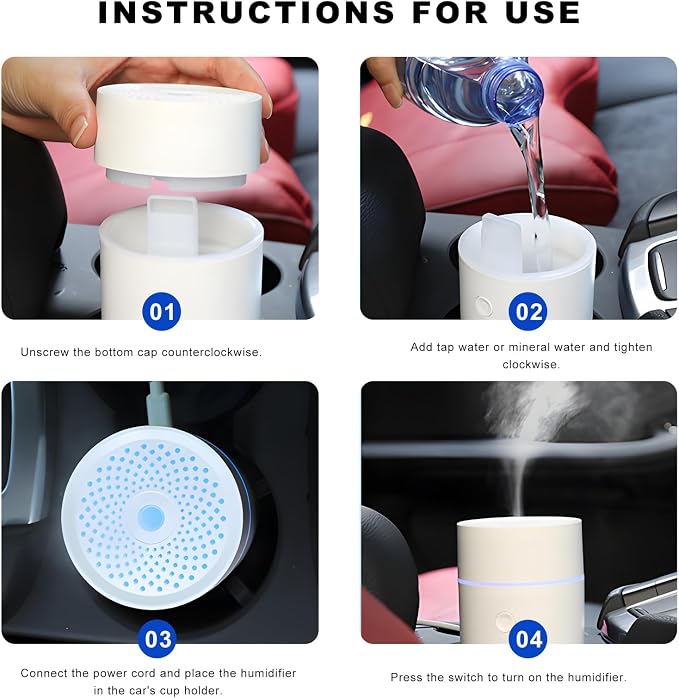 Sun Walker Smart Car Fragrance Diffuser, 80ml USB-Powered Ultrasonic Mist Humidifier Air Freshener with Lights, Portable Essential Oil Diffuser Aromatherapy Humidifier for Car Office Bedroom