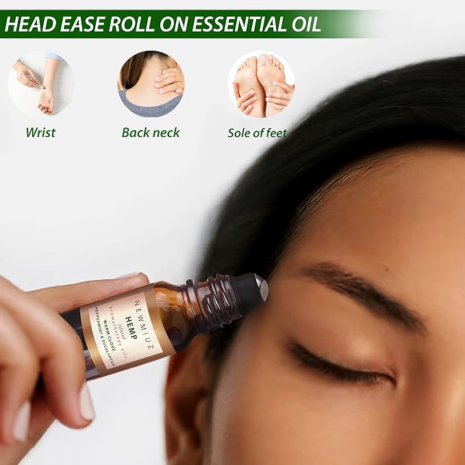Roll-On Essential Oil Blends Focus Memory Concentration Orange Ginger Patchouli & Ease destress Hemp Peppermint Eucalyptus Clove and Arnica, Pack of 2