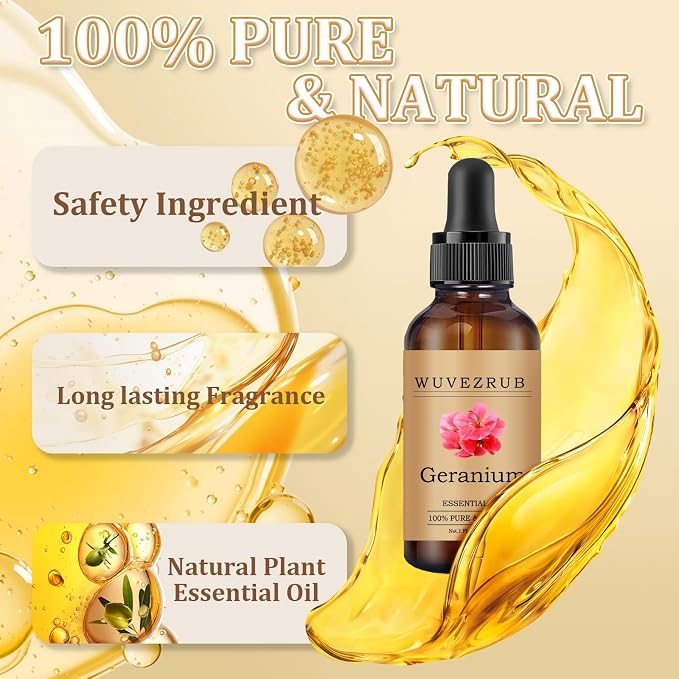 Geranium Essential Oil 30ML - 100% Pure and Natural Oils for Aromatherapy Diffuser - 1 Fl Oz/Geranium