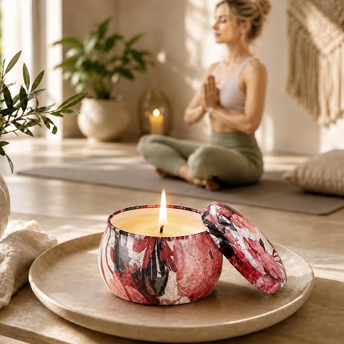 Scented Candles Gift Set for Women, 6 Pack Soy Wax Candle Set in Decorative Tins, 24 oz Total, 180 Hours Burn Time, Floral and Fruity Aromatherapy Candles, Birthday, Thank You, Housewarming Gifts