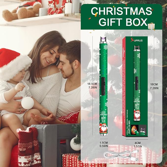 SUPRUS Electric Candle Lighter USB Lighter with Upgraded LED Battery Display Safety Switch Rechargeable Flameless Plasma Windproof Pocket Size (Christmas Green&Christmas Green&Christmas Green)