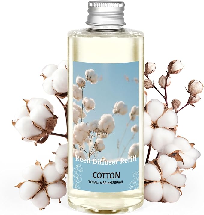 STRN Reed Diffuser Oil Refill, Pure Cotton Scented, 200ml Long-Lasting Aromatherapy, Home Fragrance for Living Room, Bedroom, Spa