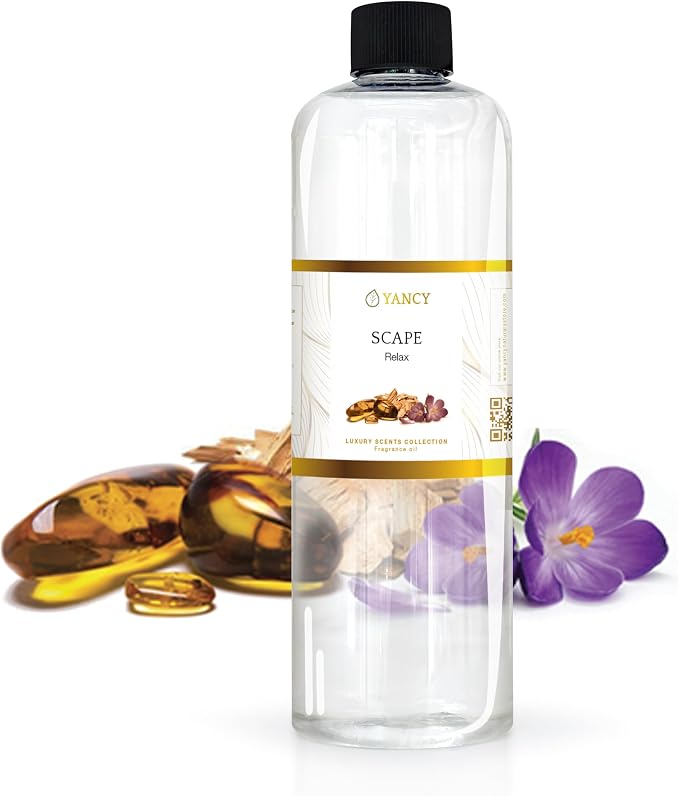 YANCY Scape Luxury Collection Fragrance Oil (16 oz), Sandalwood and Amber Scent, Versatile Aroma for Diffusers, Oil Burners & Aroma Lamps, Premium Fragrance Oil for Relaxing Home Ambiance