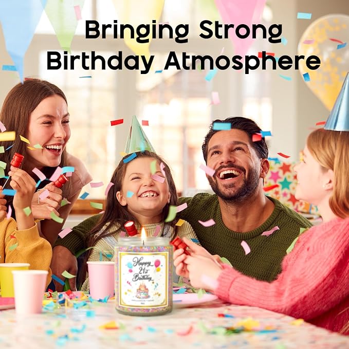 VEGISHINE 21st Birthday Candles Gifts for Women- 9 oz Happy Birthday Candle with Vanilla Birthday Cake Scent, Gifts for Women & Men, Friendship Ideas