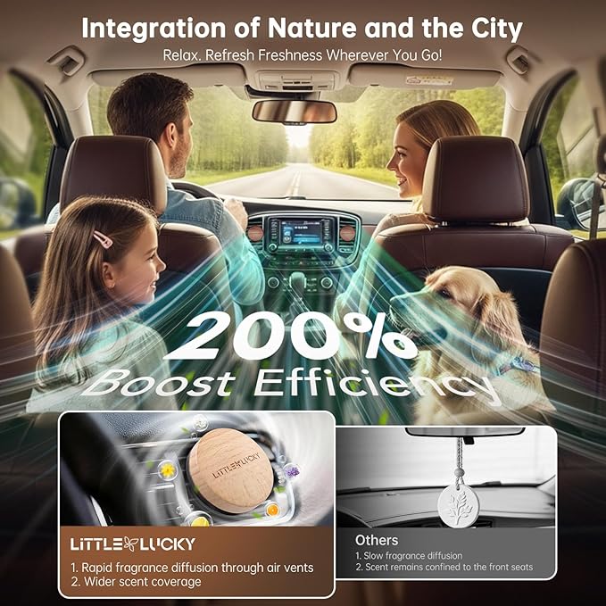Car Air Freshener, 2 PCS Premium Europe Beech Wood, Car Air Freshener Vent Clip for Hidden Air Vent etc, 4 Scent Refills, 2 Plant-Extract Fragrances from France MANE, Long-lasting for 120 Days
