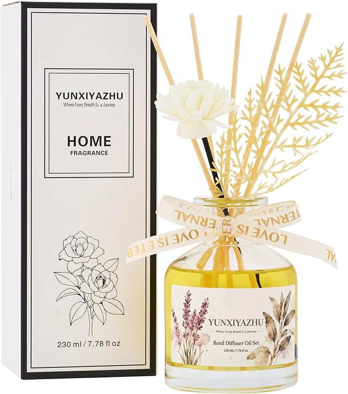 Reed Diffuser, Lavender, 7.78 fl oz, Oil-Based Alcohol-Free Waterless Flameless Pet-Friendly Home Scent
