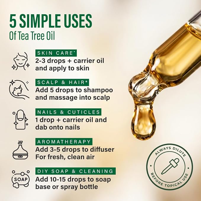 100% Pure Tea Tree Oil - 4 Fl Oz Tea Tree Essential Oil for Hair, Skin, Diffuser, Aromatherapy & DIY Soap Making Scent