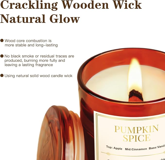 Scented Candles for Home,2 Pack Wood Wick Pumpkin Spice Scented Candles,22.6 oz Natural Soy Wax Candles with Gift Box,Long Lasting Candles for Home Decor,Gifts for Women
