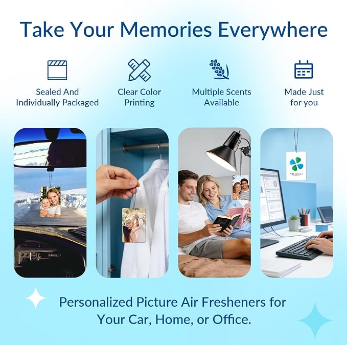 Custom Air Fresheners with Picture for Car | Personalized Photo Gifts; Double-Sided Print; Hanging Ornament; Scent Choice Available; Rectangle Shape