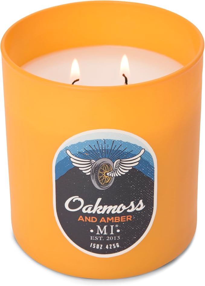 Manly Indulgence Oakmoss & Amber Scented Candles for Men, 2 Wick, 15 oz Premium Soy Blend Wax, 60H Burn, Candles for Home Scented – Made in The USA