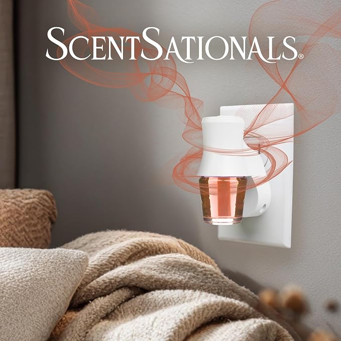 Scentsationals Plug in Air Freshener Starter Set – Swivel Plug Fragrance Oil Diffusers & 2 Long Lasting Scent Refills - Feelin' Cozy Scent