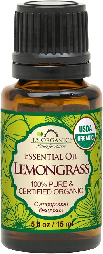 US Organic 100% Pure Lemongrass Essential Oil, USDA Certified Organic, Extracted by Steam Distillation Method, for Hair, Nail Polish Remover, Bees Attraction, and More. 15 ml