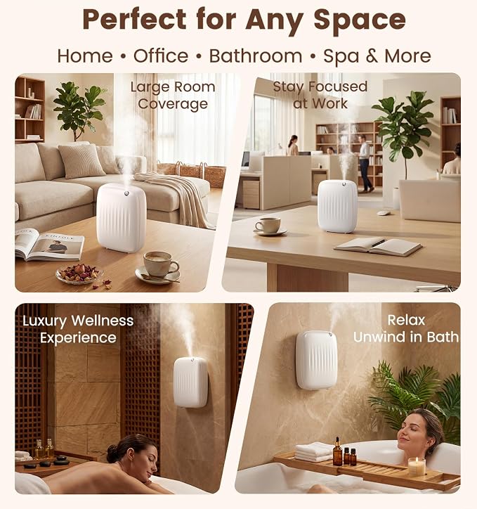 Ziweo Waterless Essential Oil Diffuser - Whole-Home Scent Cold Air Diffuser Up to 3000sq.ft for Large Home Office Hotel - Adjustable Intensity & Time, App & Panel Control - Quiet, Wall Amount - 400ml