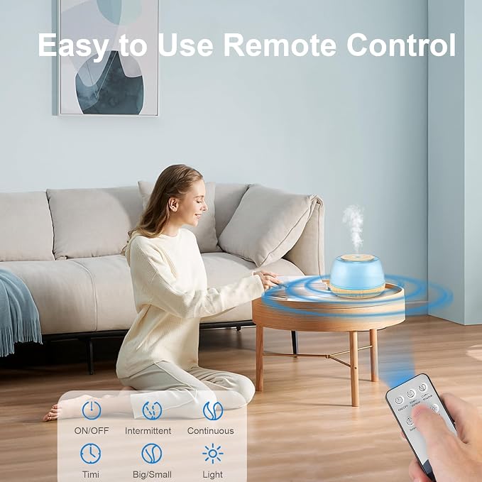 Marchred 300ml Essential Oil Diffuser with Remote Control, 7-Color LED Lights, 4 Timer Modes, Quiet Ultrasonic Aromatherapy for Home, Office, Room, Small & Stylish Design