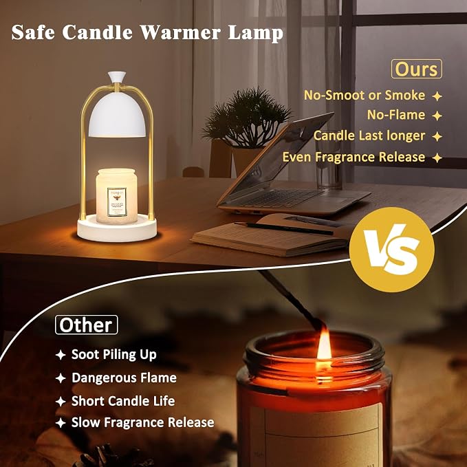 Hong-in White Candle Warmer Lamp with Timer-Unique Happy Birthday Gifts for Women and Men, Fun Gift Ideas for 30th, 40th, 50th and 60th Birthdays for Gold Home Decor