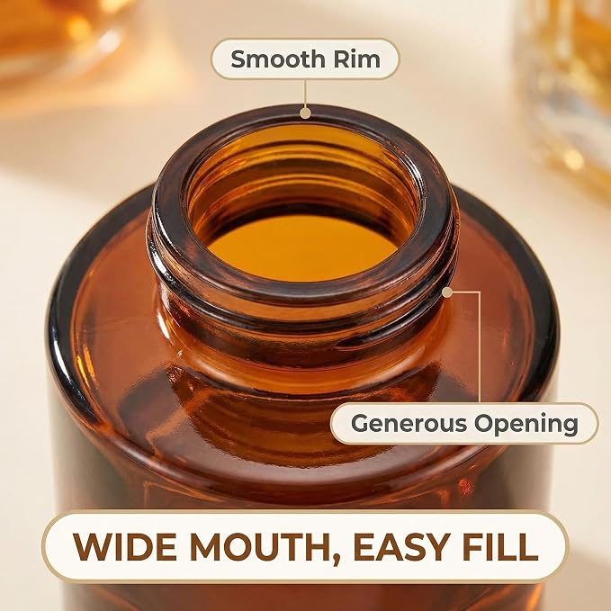 2Pcs 50ML/1.7OZ Empty Glass Diffuser Bottles Essential Oils Containers DIY Replacement Aromatherapy Diffuser Fragrance Accessories for Home Bathroom Decoration(Amber)