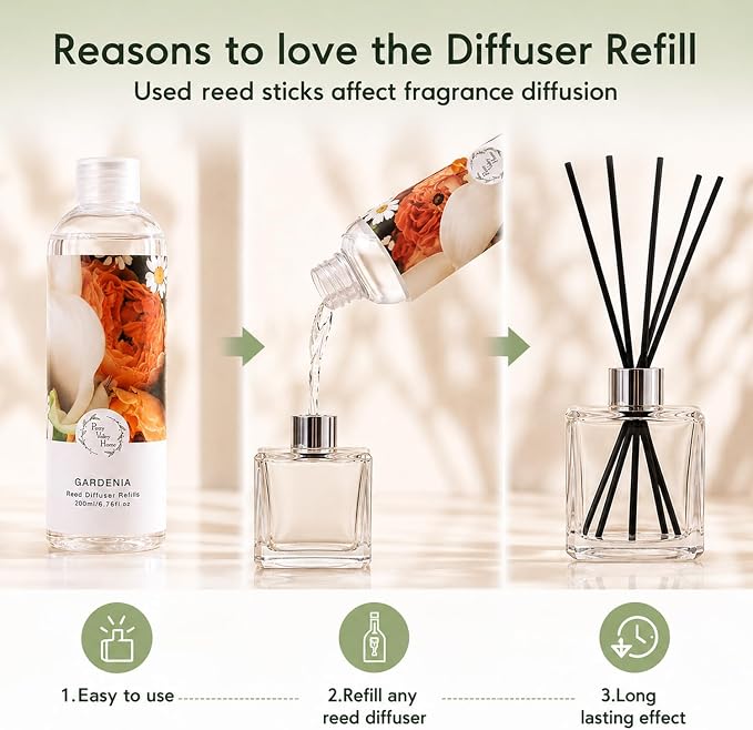 Reed Diffuser Essential Oil Refill Gardenia Floral - 200ml Scented Oil for Home Aromatherapy Bedroom Decor
