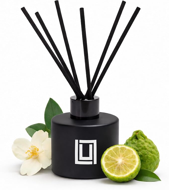 Lulu Candles | Reed Diffuser Set | Jasmine Infused Bergamot | 6 Reed Sticks | Scent Diffuser for Bedroom Bathroom Living Room & Office (4.2 FL Oz.)