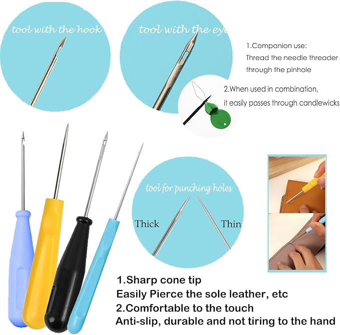 TYMKLMZG 16 PCS Silicone Mould Hand Drill Adjustable Long Needle Punch Wicking Needle Tools Candle Mold Punch Tool with Hook & Eye Candlewick Inserting Tool Tweezers Threader for Candle Making