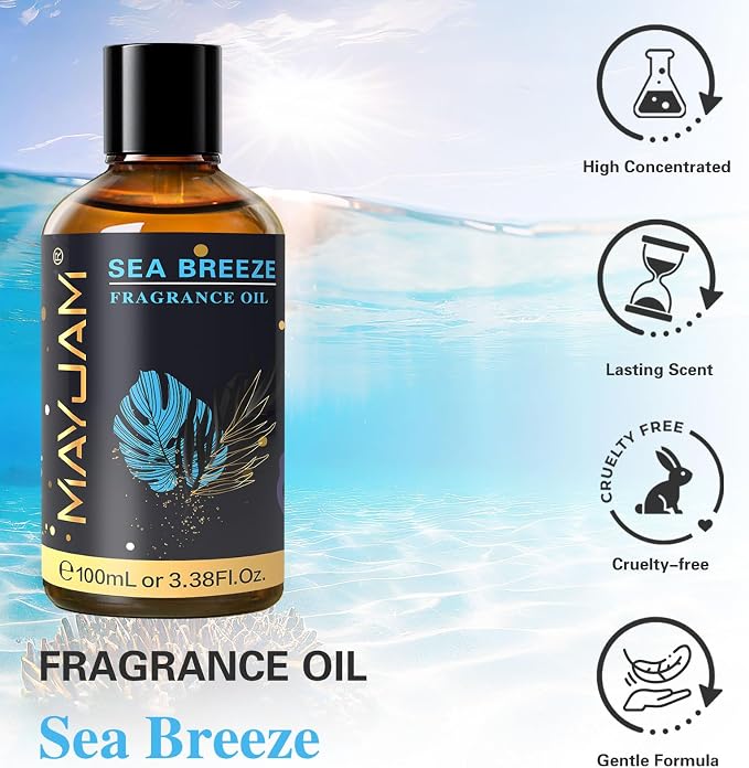 MAYJAM 100ML/3.38FL.OZ Sea Breeze Fragrance Oils with Glass Dropper, Essential Oils for Diffusers, Long Lasting Scented Oils for Soap Candle Making