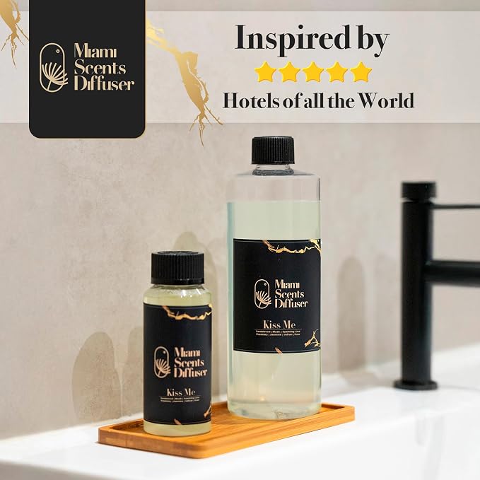 Velvet Kiss Essential Oil Refill Luxury Hotel Inspired - Long Lasting Aroma for Home & Office Diffuser - 120 ml Fresh Blend of Jasmine, Rose, Musk and Rosemary, Scent for Spa Wellness Aromatherapy.