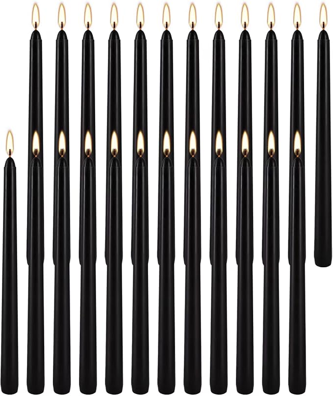 YOROXRG 24 Pack Black Taper Candles, 7-8 Hours Burn Time, Unscented, Smokeless and Dripless, 0.75 x 10 Inch Dinner Candle Set for Halloween, Household, Wedding, Party and Home Décor Candlesticks