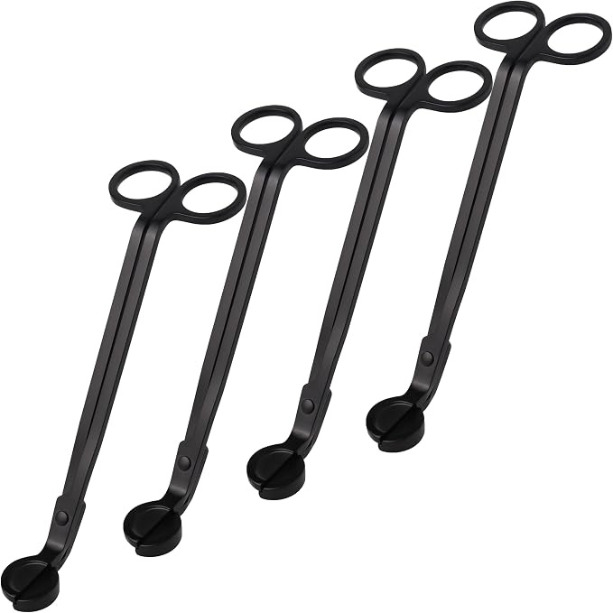 Airy Abode Candle Wick Trimmer 4 Pack, 7 Inch Stainless Steel Wick Cutters for Candles, Cleaner Burn and Less Soot, Black