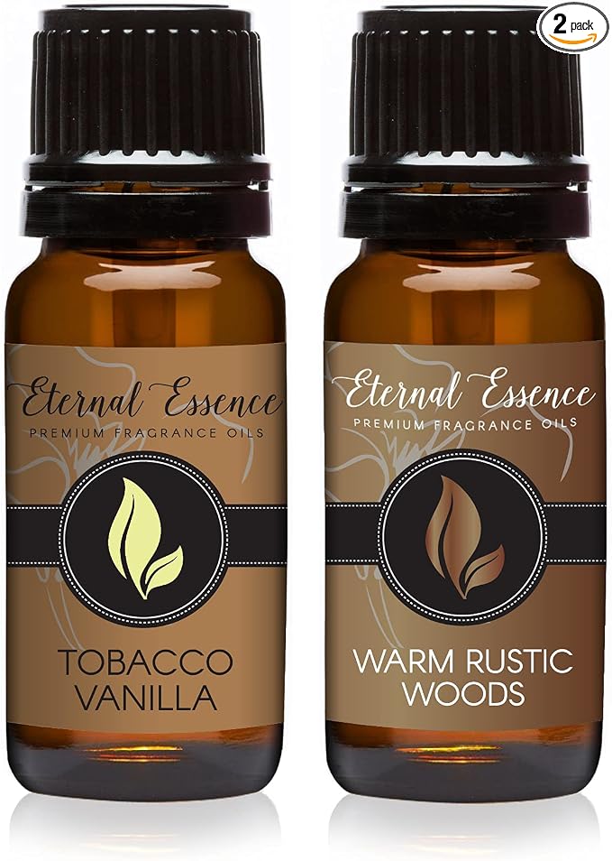 Eternal Essence Oils 2 Pack 10ml Premium Fragrance Oil - Tobacco Vanilla & Warm Rustic Woods - for Candle, Soap Making, Aromatherapy, Diffusers, Home Care, & Humidifiers