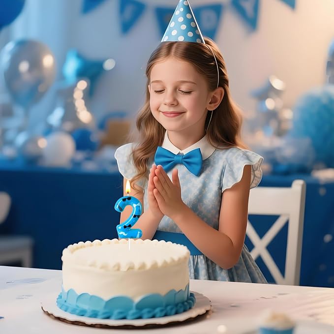 Number 2 Birthday Candle for Cake – Blue Gentleman Style with Sunglasses, Bow Tie & Mustache Design – Cool Cake Topper for Birthday Party Decoration