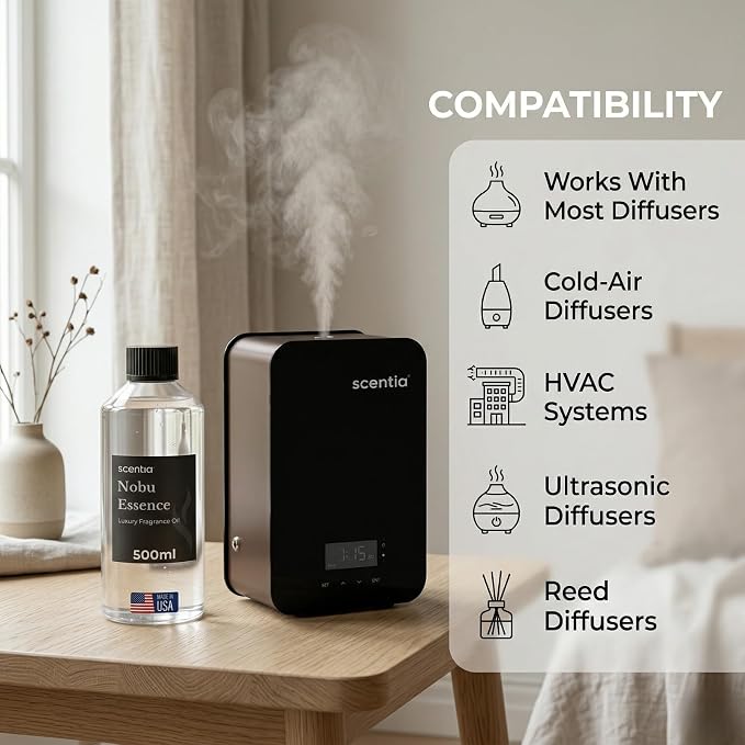 Scentia Nobu Essence Diffuser Oil for HVAC Scent Machine – Hotel Fragrance Inspired by Nobu Hotel – 500 mL – Jasmine, Lily & Sandalwood Oil for Commercial & Cold Air Diffusers, Made in USA