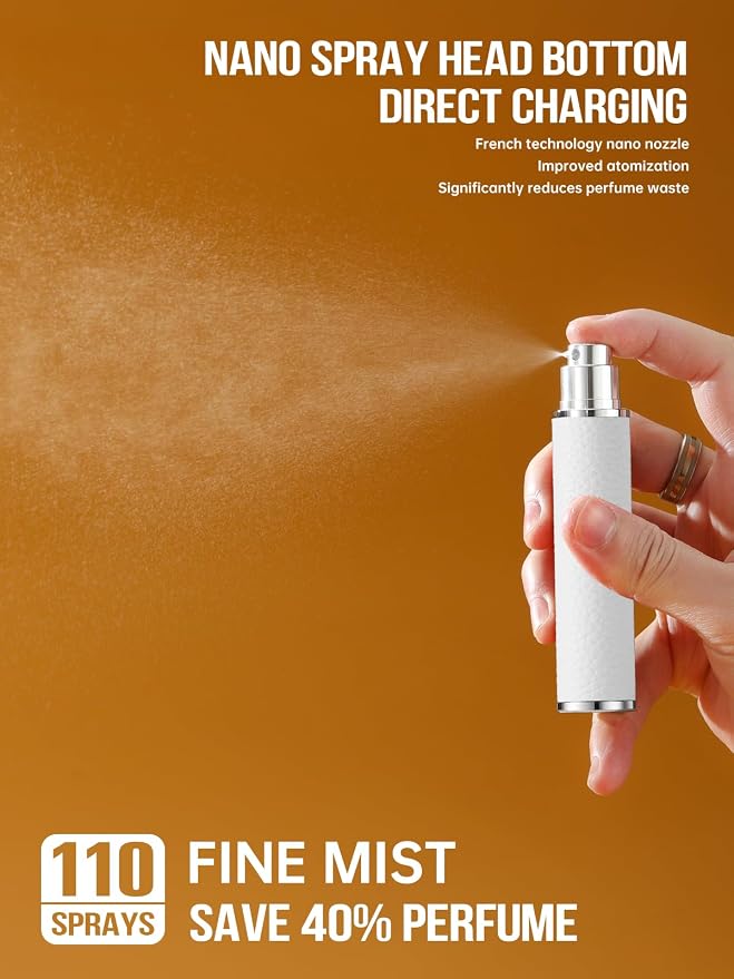 10ML Genuine Leather Atomizer Sprayer for Perfume - Portable Mini Cologne Sprayer for Woman Man - Perfume Travel Refillable Bottle,Travel Essential Fragrance Spray Bottle (White)