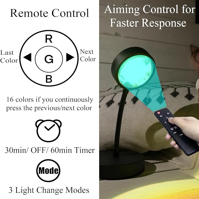 JIMEI Sunset Lamp Projector Led Lights for Bedroom Night Light RGB Lights Sun Sunlight Sunrise Lamp 10w 360° Rotation Mood Lighting Home/Room Decor Gifts for Women,Tabletop Multicolor