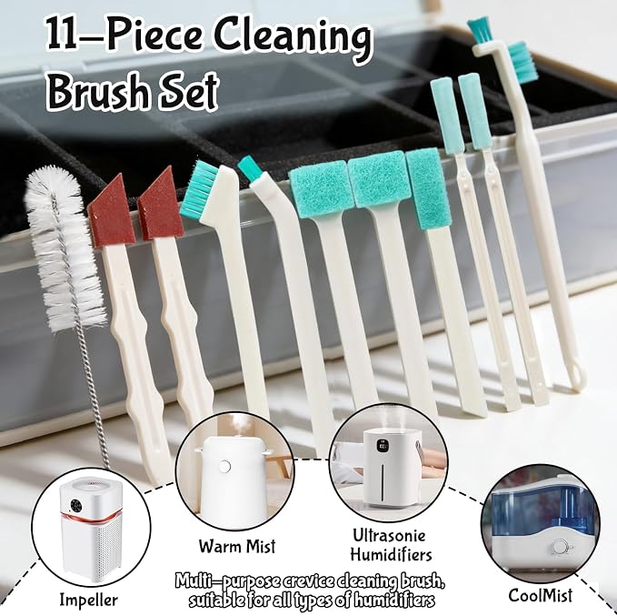 11 Pcs Humidifier Cleaner Brush Set, Small Cleaning Brushes for Tight Spaces, Crevice Cleaning Brushes Tool Mini Bottle Brush for Travel Humidifiers, Keyboards, Tiles, Bottles, Cup and Toasters