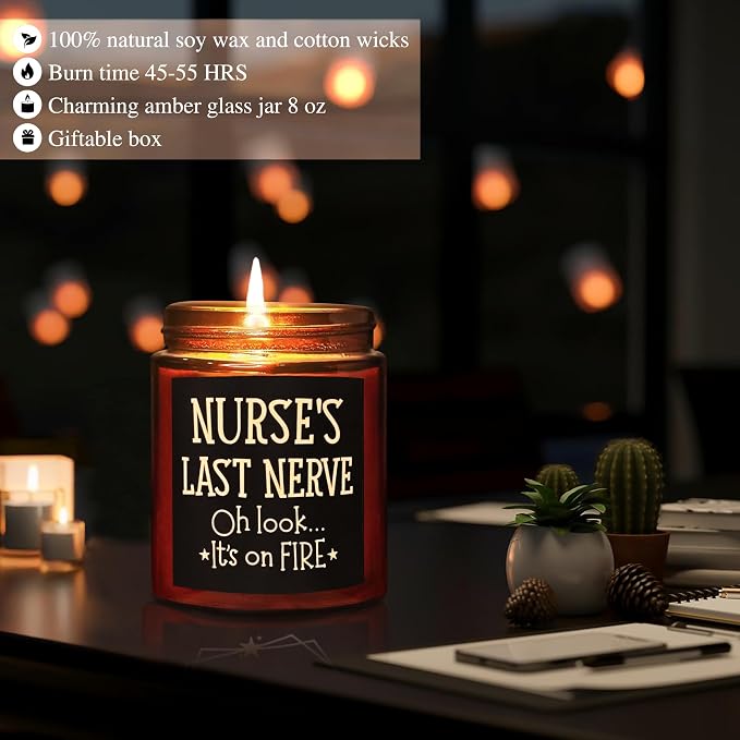 Funny Gifts for Nurse Women Men - Nurse's Last Nerve Relaxing Soy Candle for Her Mom Sister - Birthday Mothers Day RN Graduation Nurse Week Appreciation Thank You Gift for Friend Coworker Boss