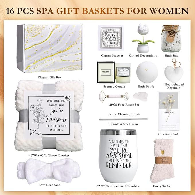 Self Care Gifts Baskets Women, 16PCS Get Well Soon Gift Box Relaxing Spa Set Care Package for Birthday, Valentines Day, Mothers Day, Christmas Gifts for Mom Girlfriend Sister Wife Grandma (Beige)