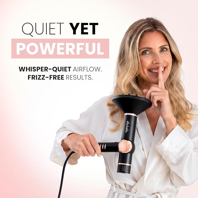 ELLA BELLA® Professional Ionic Hair Dryer with Diffuser • Negative Ion Blow Dryer • Suitable All Hair Types • Intelligent Heat Control & Rapid Drying Speeds • Lightweight Design • Low Noise Technology