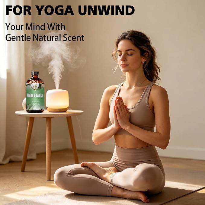 Baby Powder Fragrance Oil, Baby Powder Oil 4 Fl Oz 120ml for Diffuser Yoga Soap & Candle Making – with 0.33 Oz Roller Ball & Dropper YHSESSE Fragrance Oils