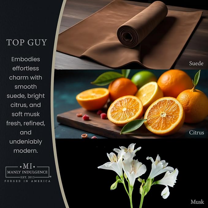 Manly Indulgence Top Guy Scented Candles for Men, 2 Wick, 16.5 oz, Premium Soy Blend Wax, 60H Burn, Candles for Home Scented - Made in The USA