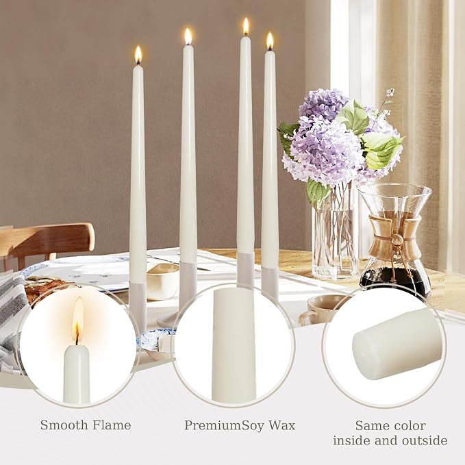 Candlesticks Long Taper Candle,Unscented 10 Inches Cream White Candle Sticks Smokeless Tapered Candles for Home Décor Holiday Gifts