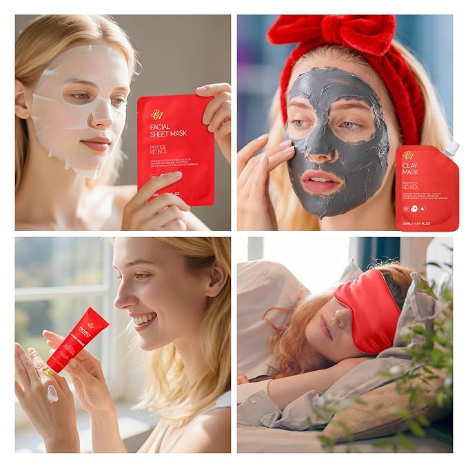 33 Pcs Mother's Day Gifts, Red Rose Bath & Body Gift Set for Women, Home Spa Kit, Hydrating Skin Care Set, Self Care Gift Basket, Cosmetic Bag, Necklace, Valentines, Birthday, Anniversary