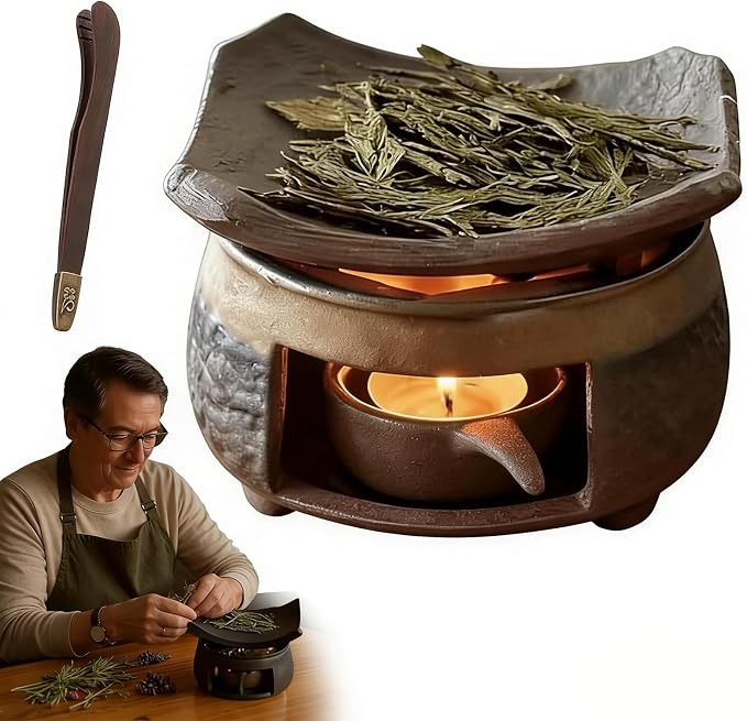 Ceramic Aromatherapy Burner, Nature's Wellness Aromatherapy Kit, Essential Oil Fragrance Diffuser with Tealight Holder, Zen Palo Santo Burner, Tea Light Candle Teapot Warmer for Home Office (1pcs)