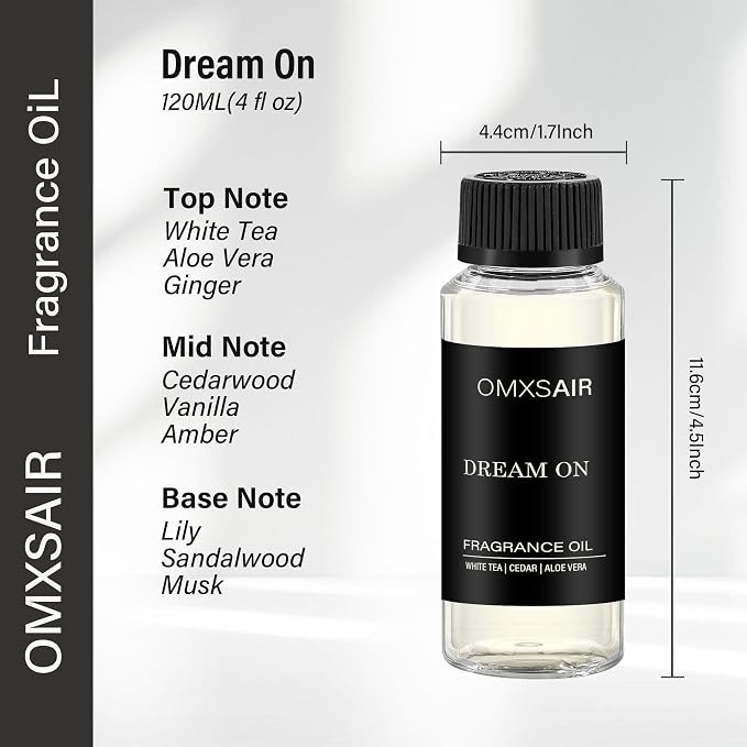 Hotel Diffuser Oil Dream on Long-Lasting Waterless Essential Oil for Large Spaces | White Tea, Vanilla & Cedarwood Blend | Aromatherapy Scented Oil | for Home Office(120ml/4.1FL oz)