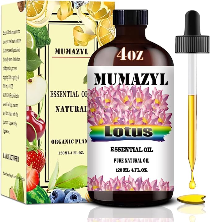 Lotus Essential Oil, Lotus Oil 4 Fl Oz 120ML for Diffuser Humidifier Yoga Cleaning DIY Candle Soap Making MUMAZYL Essential Oils