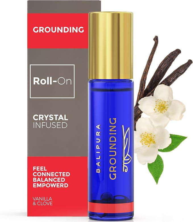 Grounding Vanilla Essential Oil Roll On with Positive Energy Chakra Crystals - Organic Essential Oils Blend, Roll On with Healing Crystals - Natural Essential Oil