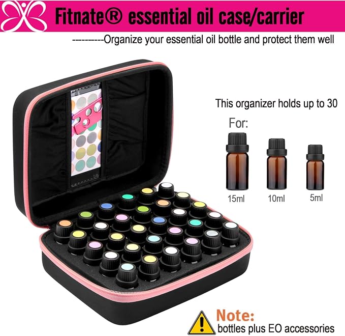 FITNATE Essential Oils Storage Case - 30 Bottle Capacity, Travel-Friendly with Bottle Opener & Young Living Labels (Pink)