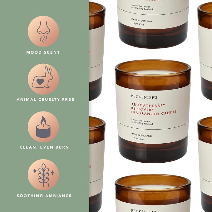 Pecksniff's Aromatherapy Re-Covery Candle - Uplifting Patchouli & Juniper Scent, 150g - Perfect for Relaxation & Well-Being